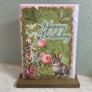 Happy Birthday Bunny Rabbit Floral Handmade Card